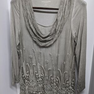 Soft Surroundings Gray Embroidered Top